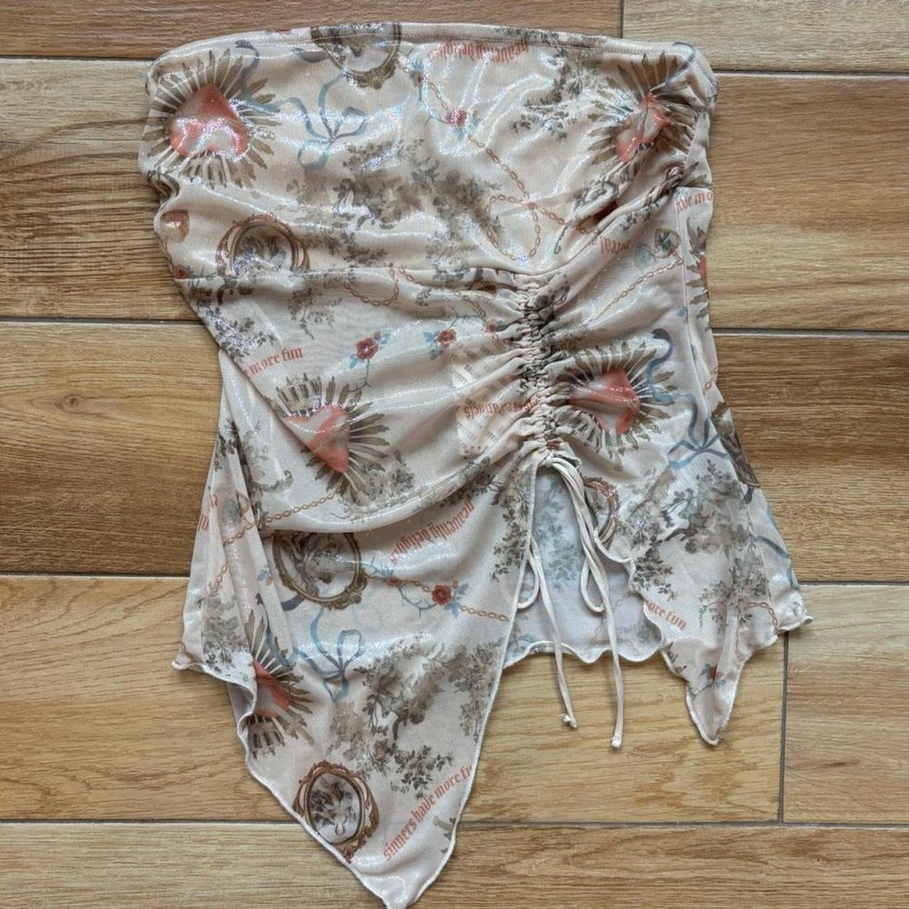 Urban Outfitters Printed Strapless Ruched Top